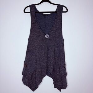 DOUBLE ZERO Boho Artsy Quirky Cozy Knit Napkin Hem Buttons Flowy Tunic Tank
